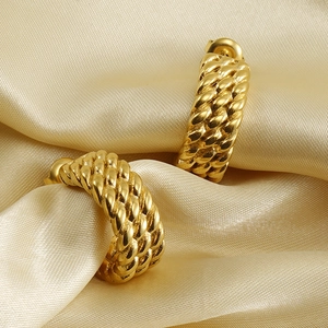 Twisted Hoop Earrings Stainless Steel 18K Gold Plated C Shaped Woven Chunky Retro Fashion Jewelry For Women