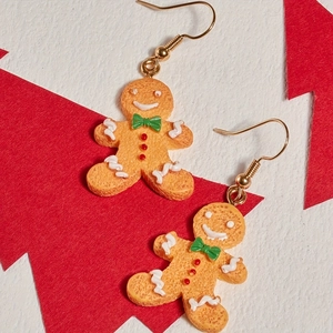 Cute Gingerbread Man Drop Earrings Resin Festive Christmas Holiday Jewelry Funny Cartoon Dangle Earrings Women Girls