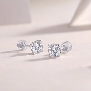 Klassieke 925 sterling zilveren oorknopjes met vier klauwen en heldere ronde laboratoriumdiamanten