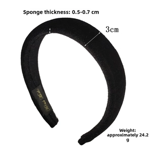 Detail showing 3cm width and 0.5cm thickness of black velvet sponge headband