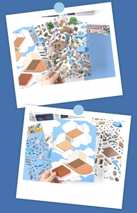 Detail of 2.5D miniature cafe DIY sticker set with PET sheets and background card