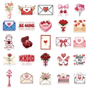 50pcs romantic Valentine stickers with hearts, envelopes and roses for DIY decoration