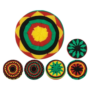 Handmade crochet Rasta beret hat with classic red yellow and green striped patterns