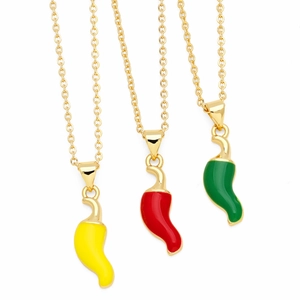 Enamel Chili Pendant Necklace Gold Plated Brass Simple Fresh Vegetable Jewelry For Women