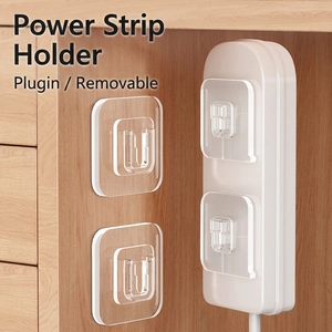 Power Strip Fixer Holder Punch Free Wall Mount Self Adhesive Transparent Plastic Interlocking Buckle For Router Remote Control