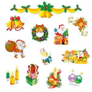 Christmas wall stickers set featuring Santa, bells and gifts with Merry Christmas text
