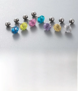 F136 titanium threaded studs with fireworks zircon in seven vibrant colors