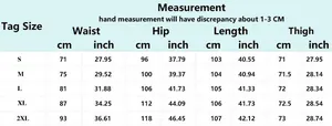 Detailed size chart for women fringe distressed denim jeans showing waist and hip measurements