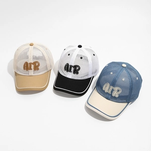 Kids breathable mesh baseball caps with AIR letter embroidery in three assorted colors