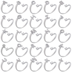 Silver adjustable rings set with 26 pavé-set initials A-Y and sparkling cubic zirconia