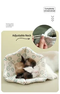 Adjustable soft pet cone collar showing comfortable side sleep position for cats