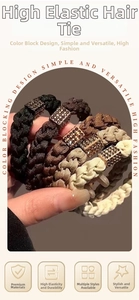 Close-up of high-elasticity braided hair ties with rhinestone-encrusted metal sliders