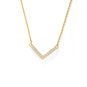 Minimalist 925 sterling silver gold V-shaped necklace with shimmering crystal pendant