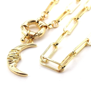 Collier croissant de lune plaqué or 18 carats avec chaîne trombone et zircon