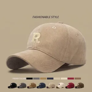 Retro R Letter Embroidery Baseball Cap Brushed Cotton Adjustable Sun Hat Outdoor Sports Casual Travel Unisex Headwear