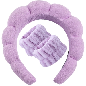 Set de diadema de esponja morada y muñequeras en suave tela de microfibra