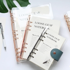 Transparent PVC 6-hole loose-leaf notebooks with rose gold and black metal rings