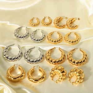 Chic 18K gold plated croissant hoop earrings in polished stainless steel for women