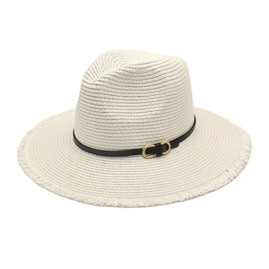 Straw Fedora Hat Wide Brim Sun Protection Summer Beach Travel Panama Style Frayed Edge Women Men Breathable Trendy