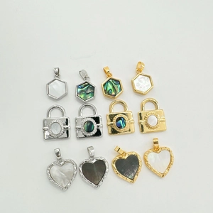Natural Shell Charms Pendants 18K Gold Plated Copper Heart Lock Hexagon For Jewelry Making DIY Necklace Bracelet