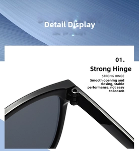 Detail display of the strong hinge construction on these trendy black men's sunglasses