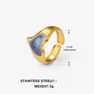 Detail of 18k gold heart-shaped stainless steel ring with gray enamel finish