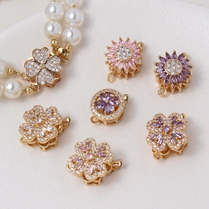 Luxury zircon rotating flower clasps for pearl necklaces and DIY jewelry in gold