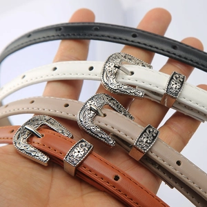 Damen Schmaler PU Ledergürtel Western Retro Metall Schnalle Vintage Taillengürtel Für Kleider Jeans