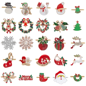 Christmas Napkin Rings Alloy Enamel Rhinestone Reindeer Snowman Tree Festive Holiday Dinner Table Decoration Accessories