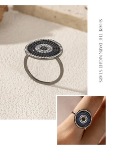 Close-up of S925 silver evil eye ring featuring turquoise and zircon micro-pave setting
