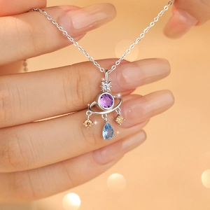 Planet Pendant Necklace S925 Sterling Silver Zirconia Water Drop Saturn Ring Charm Chain Fashion Jewelry For Women