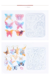 Vue macro de moules en silicone papillon et boucles d'oreilles en résine dégradée