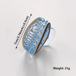Blue oval hair claw clip with beige and black trim, 7cm elegant hair accessory for women