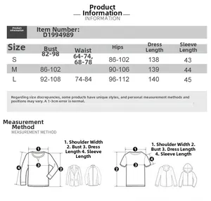 Detaillierte Größentabelle für das rückenfreie Maxikleid mit Maßen für S, M und L