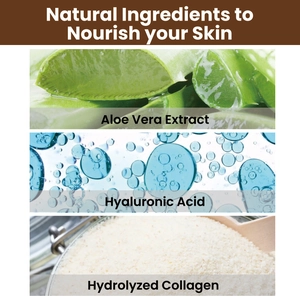 Detailed chart of natural skin ingredients like aloe vera, hyaluronic acid and collagen
