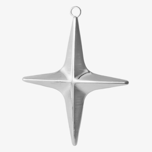 Polished silver 304 stainless steel four-pointed star pendant charm on gradient background