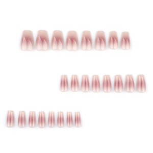 Set mit rosa Ombre-Kunstnägeln zum Aufkleben und dezentem Silberglitzer in Sargform