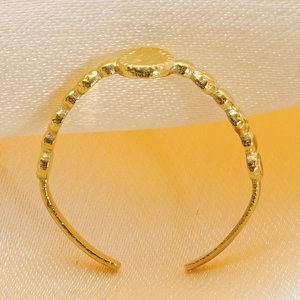 Minimalist 18K gold stainless steel open ring with adjustable beaded band and round top