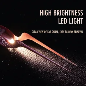 Rose gold ear tweezers with bird-shaped handle and integrated LED light for earwax removal
