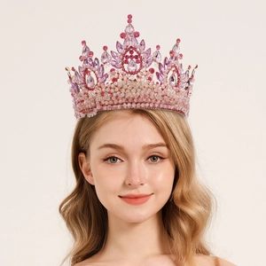 Baroque pink rhinestone crown for brides with vintage luxury crystal embellishments