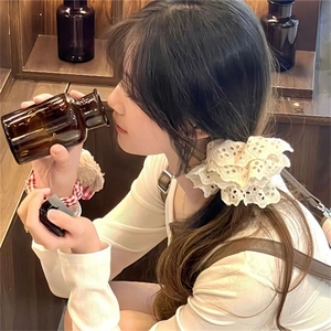 Chouchou en dentelle florale avec broderie et nœud pour une coiffure féminine douce