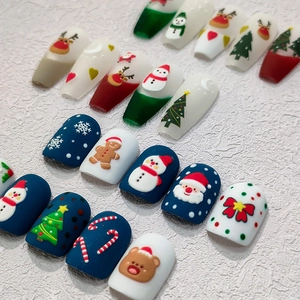 3D Christmas nail stickers set featuring Santa, snowman, and reindeer in matte finish