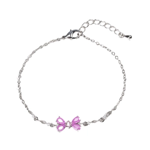 Minimalist silver butterfly bracelet featuring pink heart zircon and adjustable chain