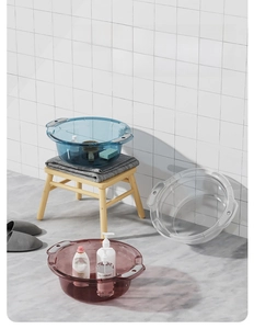 Detail of translucent washbasin with ergonomic non-slip handles for home and kitchen use