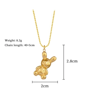 Detailed dimensions of a gold titanium steel rabbit pendant necklace with chain length