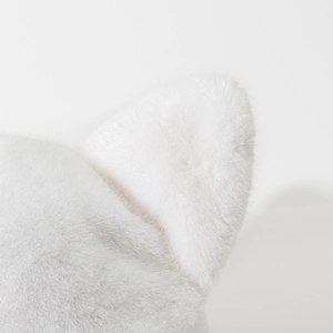 Winter warm white faux fur beanie hat with cute cat ears and soft plush texture