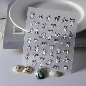 Cute 3D embossed cat nail art stickers FEB-472 with cartoon kittens for DIY manicure