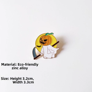 Detail of Halloween pumpkin ghost enamel pin made of eco-friendly zinc alloy