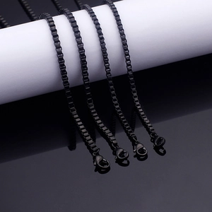 Matte black stainless steel box chain necklaces for men and women with lobster clasp