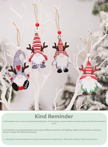 Set of four wooden Christmas gnome ornaments with reindeer antlers and Welcome sign